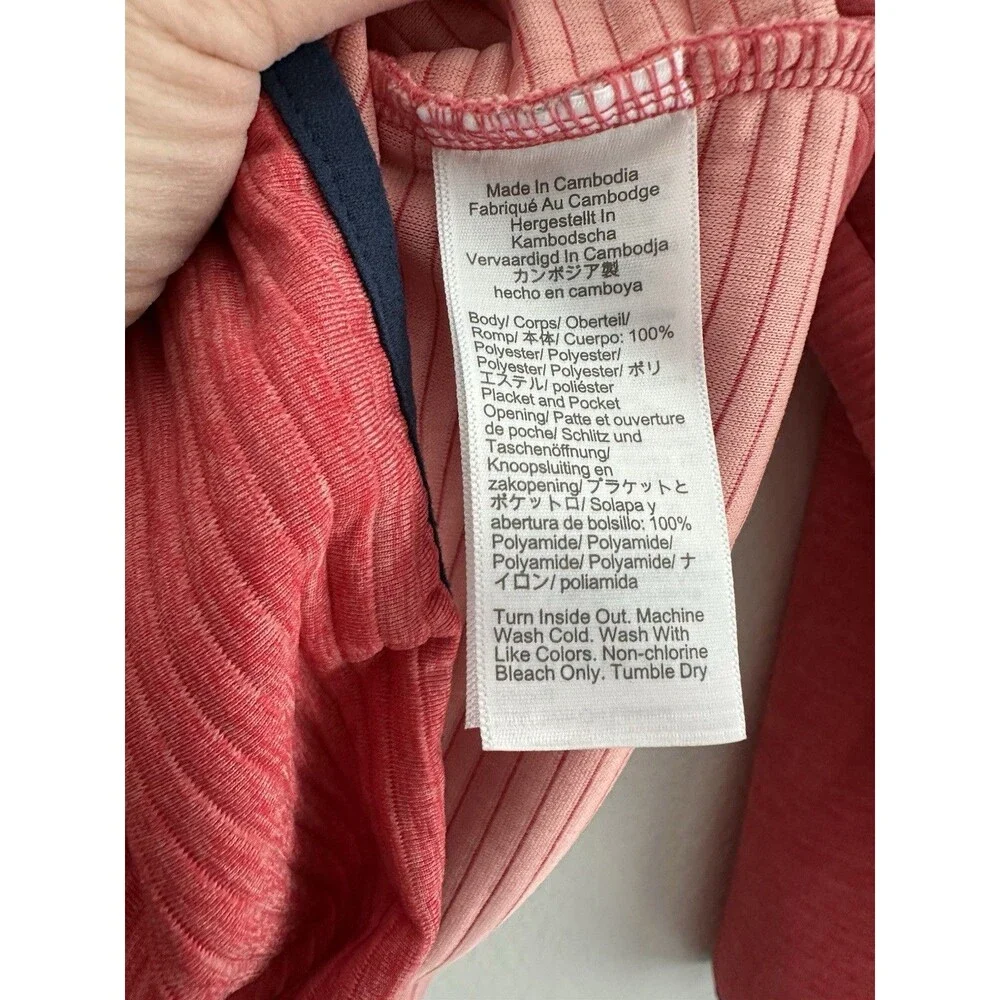 J.Crew Men's S BJ131 Textured Ribbed Snap Neck Fleece Pullover Coral Pink Navy